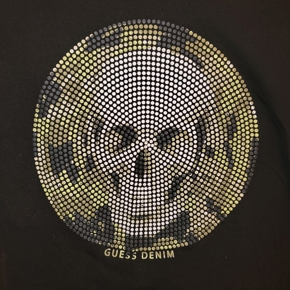 Guess Tops - Guess Black V Neck Skull T Shirt Size L